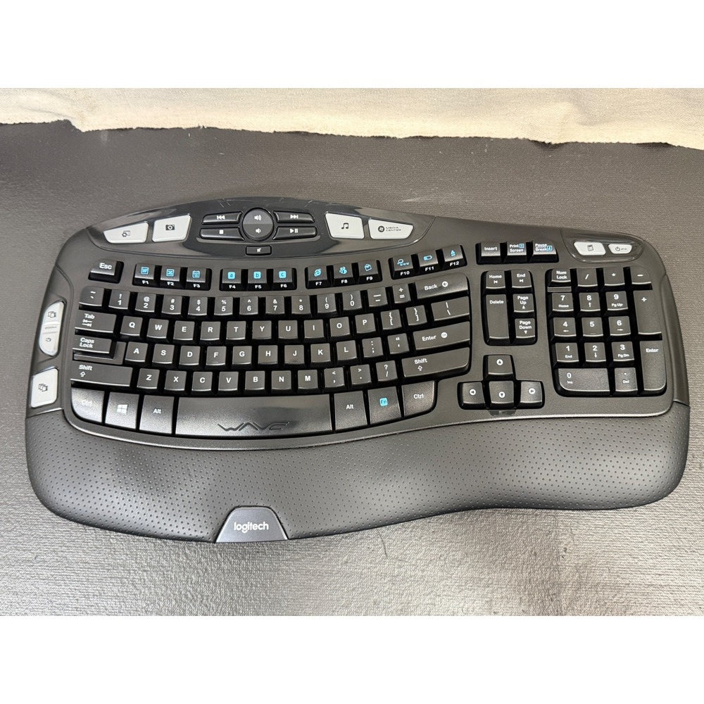 Logitech K350 Wireless Wave Keyboard Dongle Full Size Black Ergonomic Media Keys